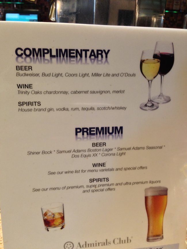 a menu of different types of alcohol