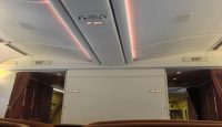 an airplane with a light on the ceiling