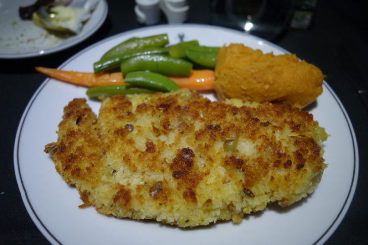 Pumpkin seed chicken - far too dry for my tastes. Sweet mashed potatoes were good.