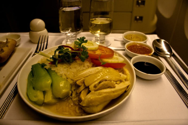 Singapore Chicken Rice in business class Singapore to Mumbai