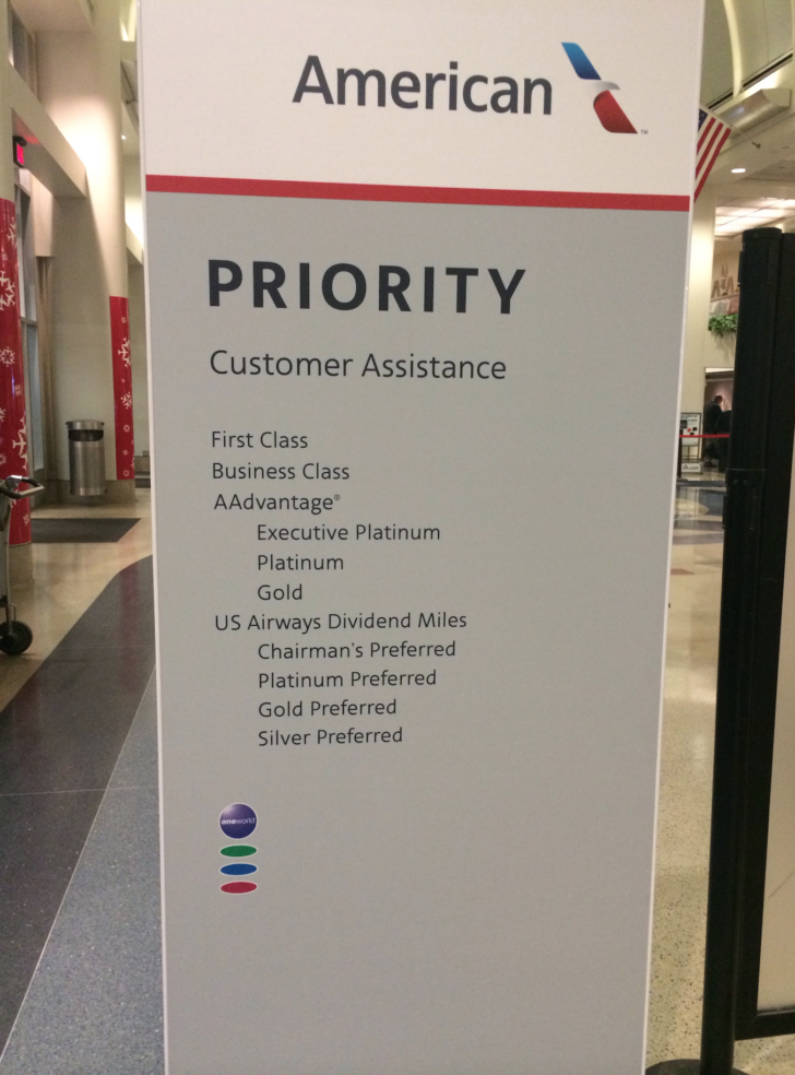 US Airways Elites can now use Priority check-in when flying American Airlines.