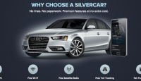 a silver car with a blue background
