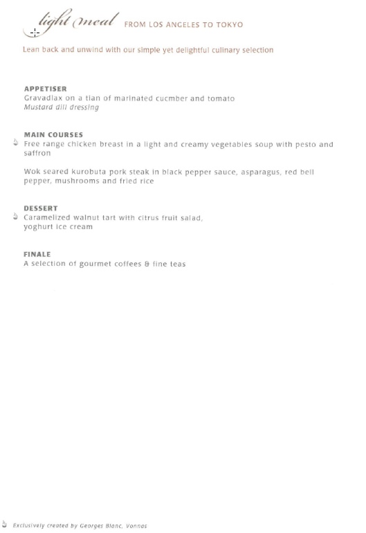 Western light meal selection LAX-NRT