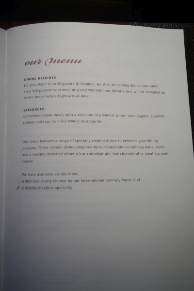 First Class Menu