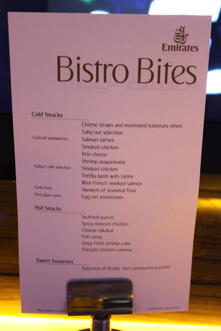 Snack Menu at Bar