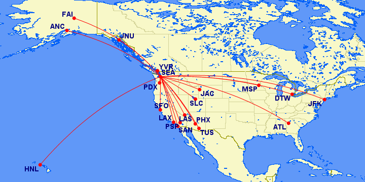 Delta's North American Routes From Seattle
