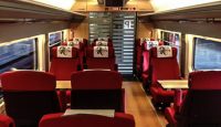 a train with red seats