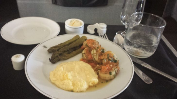 American Airlines First Class dinner