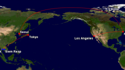a map of the world with red lines