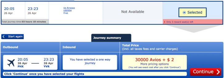 Phoenix to Vancouver nonstop is 30,000 Avios in First Class (3x the coach rate)