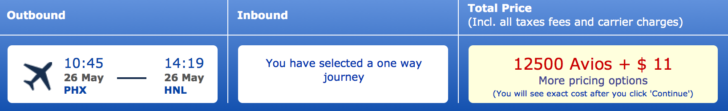 Phoenix to Honolulu nonstop in coach for 12,500 Avios + $2.50 (the price goes down when you click through).