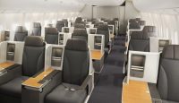 an airplane with seats and tables