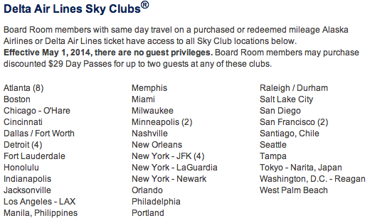 New Delta Sky Club Guest Fee for Alaska Board Room Members