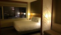 a bed in a hotel room