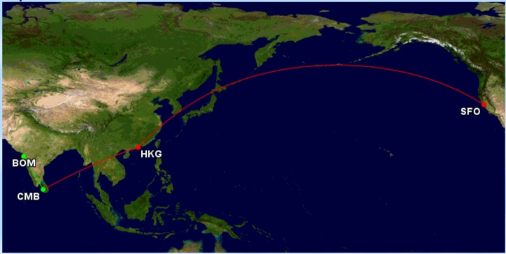 You can book the red route on Cathay Pacific with 67,500 AA miles in First Class, then use Avios to connect to up to India.