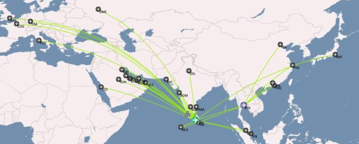 SriLankan Airlines route map (via openflights.org)