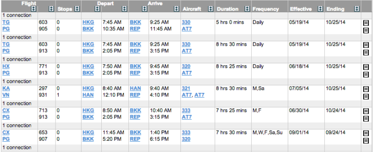 Expert Flyer time tables 1