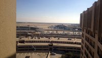 a view of an airport from a high rise building