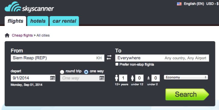 Skyscanner search