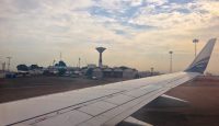 an airplane wing in the air