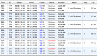 a screenshot of a flight schedule