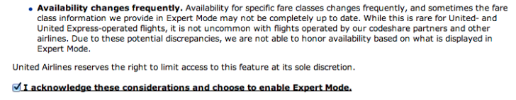 United Expert Mode disclaimer