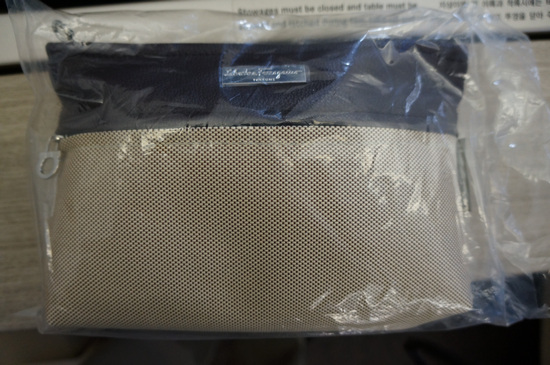 a bag with a white and black fabric