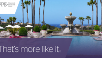 a pool with a fountain and palm trees