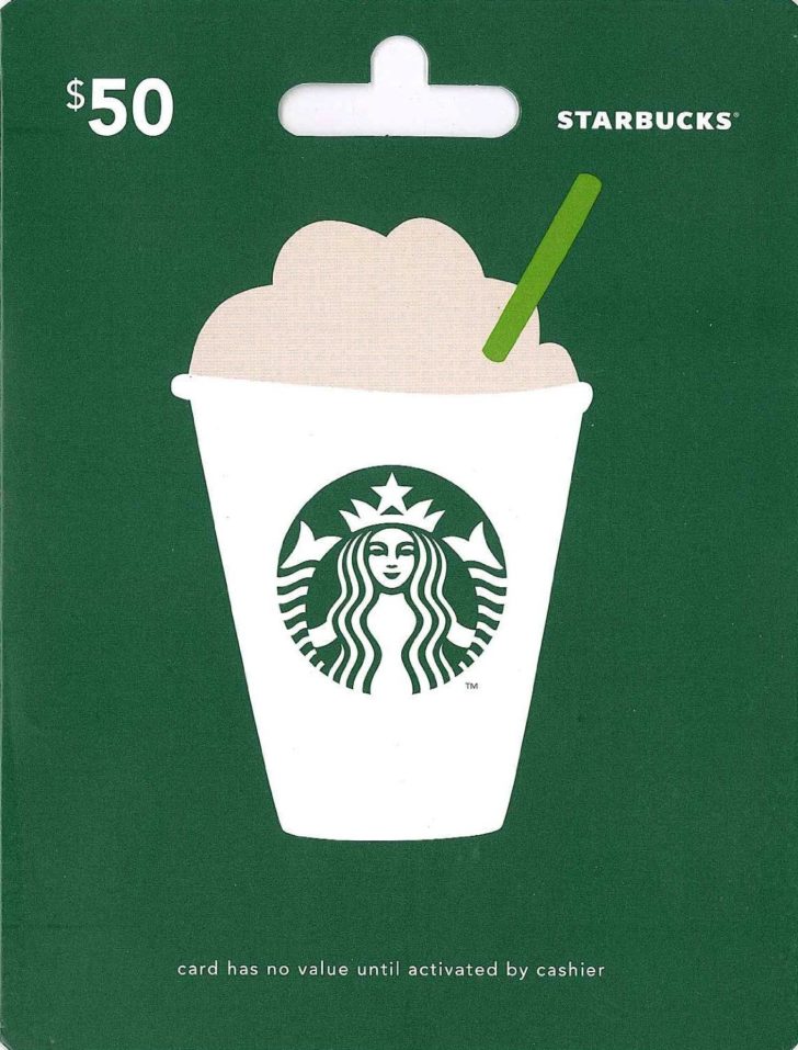 a green and white card with a logo and a green straw