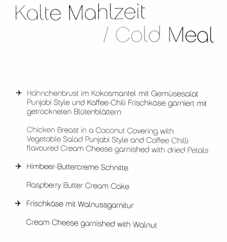 AirBerlin Business Class menu