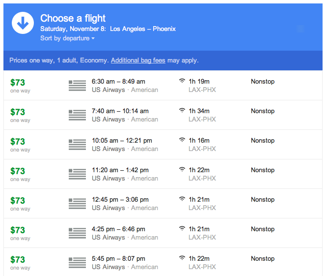 a screenshot of a flight schedule
