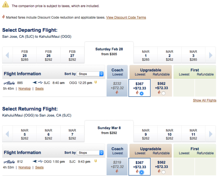 Upgrade and companion fare 1