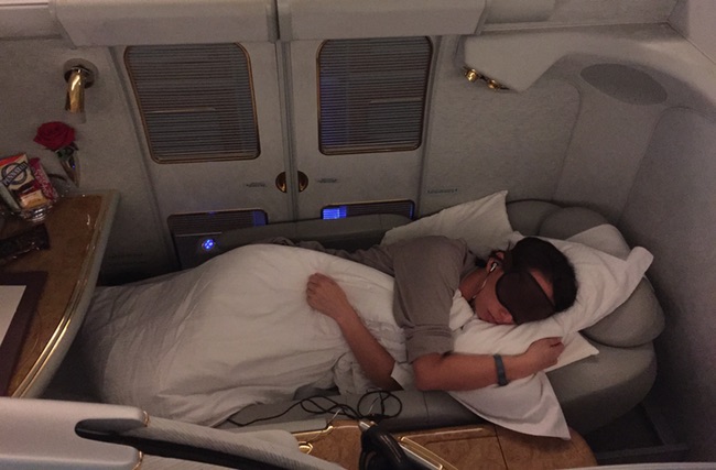 a person sleeping in a bed