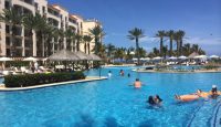 a group of people in a pool