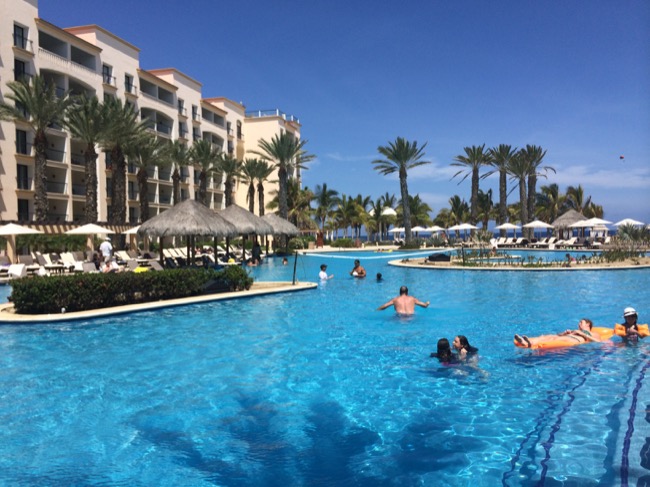 a group of people in a pool