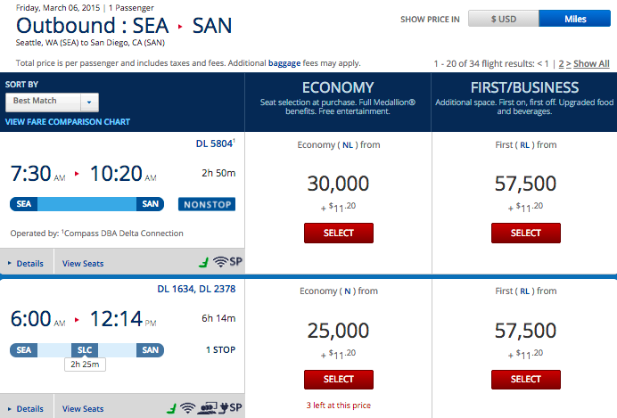 Delta new award chart