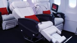 a white leather seats in an airplane