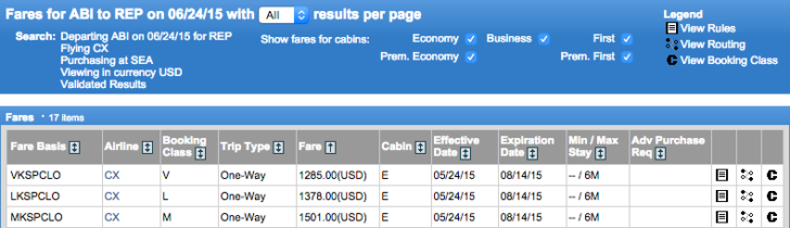 ExpertFlyer published fare overwater carrier