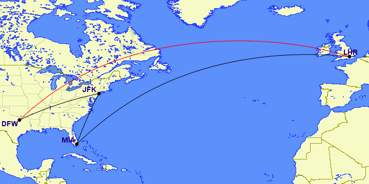 GCMap Dallas to London