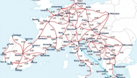 a map of europe with red lines