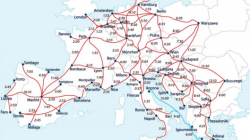 a map of europe with red lines