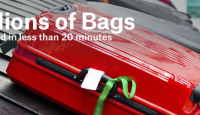 a red suitcase with a green ribbon