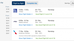 a screenshot of a flight schedule