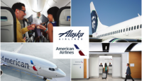 a collage of people in an airplane