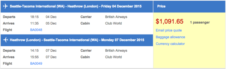 British Airways business class mileage run