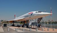 a plane on display at an airport