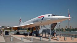 a plane on display at an airport