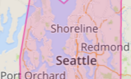 a map of seattle with red and black text