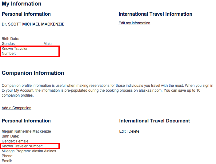 Alaska Airlines personal information