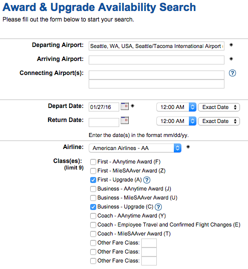ExpertFlyer search for AA upgrades